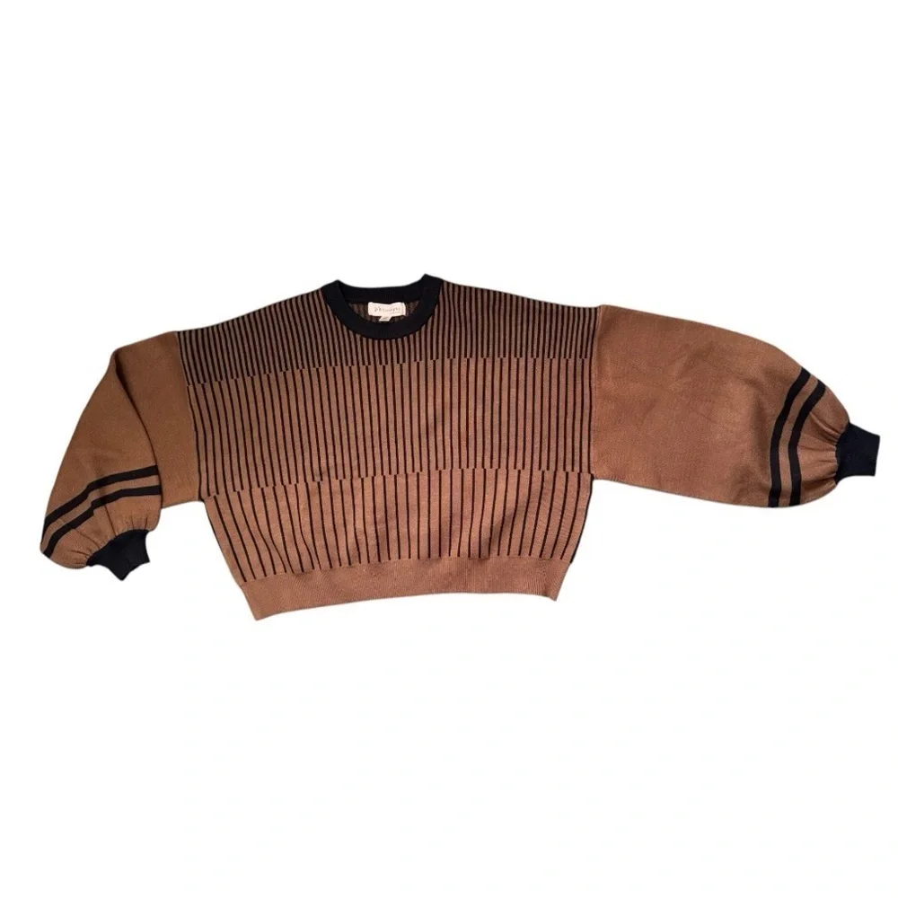 PHILOSOPHY boxy cropped striped crew neck sweater - brown & black - women medium